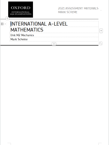 Alevel牛津AQA考试局2021年数学真题评分方案下载《International A-Level Mathematics Unit M2 Mechanics Mark Scheme》