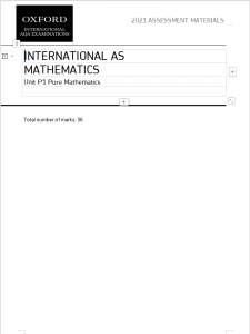 Alevel牛津AQA考试局2021年纯数真题评分标准下载《2021 International AS Mathematics Unit P1 Pure Mathematics》