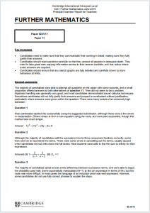 Alevel进阶数学2016年真题试卷教师主考官报告下载《Cambridge International Advanced Level Further Mathematics Principal Examiner Report for Teachers》
