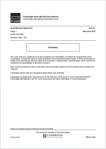 Alevel进阶数学2016年真题评分标准下载《Cambridge International Advanced Level Further Mathematics Mark Scheme May/June 2016》
