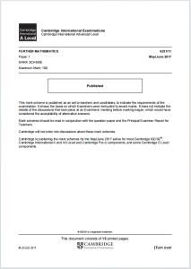 Alevel进阶数学2017年真题评分标准下载《Cambridge International Advanced Level Further Mathematics May/June 2017 Mark Scheme》
