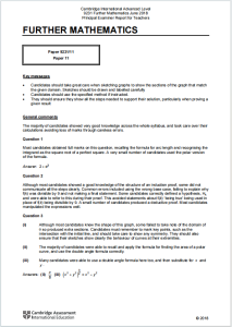 Alevel进阶数学2018年主考官报告下载《Cambridge International Advanced Level Further Mathematics June 2018 Principal Examiner Report for Teachers》