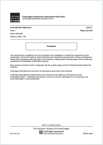 Alevel进阶数学2018年真题评分标准下载《Cambridge International Advanced Level Further Mathematics May/June 2018 Mark Scheme》