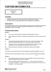 Alevel进阶数学2019年真题主考官报告下载《Cambridge International Advanced Level Further Mathematics June 2019 Principal Examiner Report for Teachers》