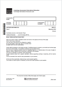 Alevel进阶数学2019年真题下载《 Cambridge International Advanced Level Further Mathematics May/June 2019 Question Paper》