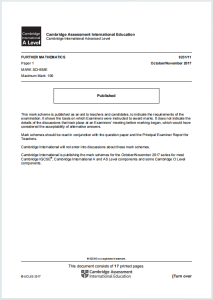 Alevel高等数学2017年真题评分标准下载《Cambridge International A Level Further Mathematics Paper 1 Mark Scheme October/November 2017》