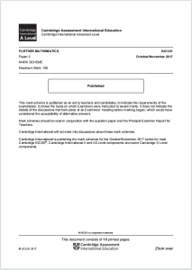 Alevel高等数学2017年真题评分标准下载《Cambridge International A Level Further Mathematics Paper 2 Mark Scheme October/November 2017》