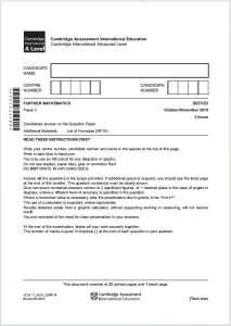 Alevel高等数学2019年真题评分标准下载《Cambridge International A Level Further Mathematics Paper 2 Mark Scheme October/November 2019》