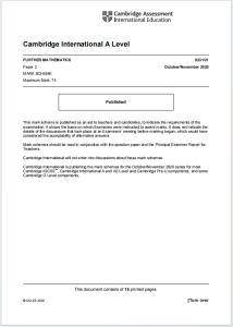 Alevel进阶数学2020年真题评分标准下载《Cambridge International A Level Further Mathematics Paper 2 Mark Scheme October/November 2020》