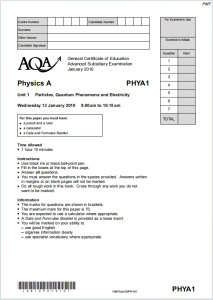 Alevel牛津物理2010年真题下载《AQA Physics A PHYA1 Particles Quantum Phenomena and Electricity Wednesday 13 January 2010》