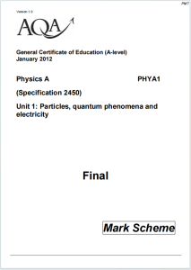 Alevel牛津物理A2012年真题评分标准下载《AQA Physics A PHYA1 Mark Scheme Particles Quantum Phenomena and Electricity January 2012》