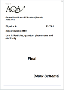 Alevel牛津物理A2012年真题评分标准下载《AQA Physics A PHYA1 Mark Scheme Particles Quantum Phenomena and Electricity June 2012》
