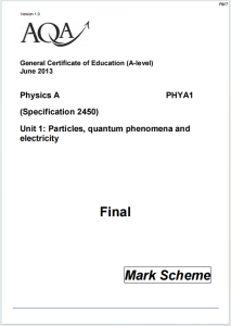Alevel牛津物理A2013年真题评分标准下载《AQA Physics A PHYA1 Mark Scheme Particles Quantum Phenomena and Electricity June 2013》