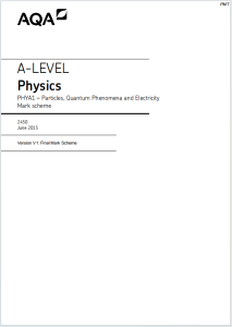 Alevel牛津物理2015年真题评分标准下载《AQA A-Level Physics PHYA1 Mark Scheme Particles Quantum Phenomena and Electricity June 2015》