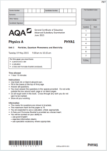 Alevel牛津物理A2015年真题下载《AQA Physics A PHYA1 Particles Quantum Phenomena and Electricity Tuesday 19 May 2015》