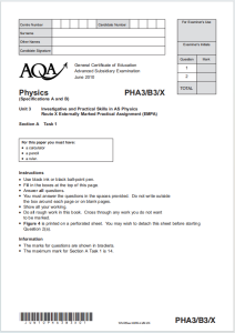 Alevel牛津物理2010年真题下载《AQA AS Physics Unit 3 Investigative and Practical Skills in AS Physics Route X Section A Task 1 June 2010》