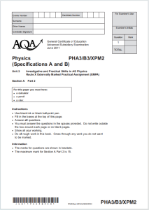 Alevel牛津物理2011年真题下载《AQA AS Physics Unit 3 PHA3/B3/XPM2 Section A - Part 2 June 2011》