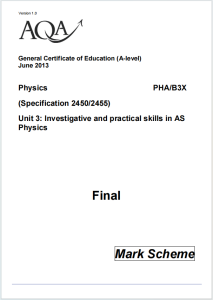 Alevel牛津物理2013年真题评分标准下载《AQA AS Physics Unit 3 PHA/B3X Mark Scheme June 2013》