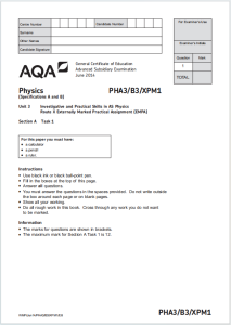 Alevel牛津物理2014年真题下载《AQA AS Physics PHA3/B3/XPM1 Section A Task 1 Unit 3 Investigative and Practical Skills in AS Physics EMPA June 2014》