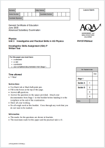 Alevel牛津物理2009年真题下载《AQA AS Physics Unit 3 Investigative Skills Assignment PHY3T P09 test June 2009》
