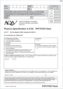 Alevel牛津物理2011年真题下载《AQA AS Level Physics Specification A & B Unit 3T June 2011》