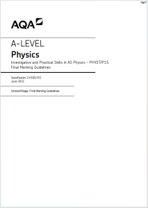 Alevel牛津物理2015年真题最终评分指南下载《AQA A-level PHY3T/P15 Final Marking Guidelines June 2015》