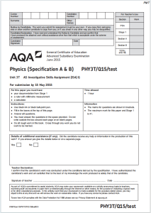 Alevel牛津物理2015年真题下载《AQA A-level PHY3T/Q15/test June 2015》