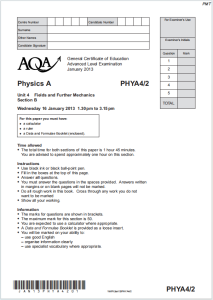 Alevel牛津物理2013年真题下载《AQA A-level Physics PHYA4/2 Unit 4 Fields and Further Mechanics Section B Wednesday 16 January 2013》