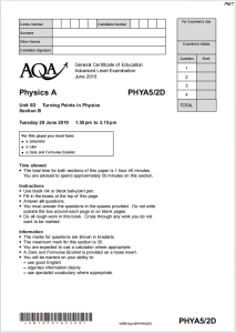 Alevel牛津物理2010年真题下载《AQA Physics A Unit 5D Turning Points in Physics Tuesday 29 June 2010》