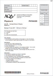 Alevel牛津物理2011年真题下载《AQA Physics A Unit 5D Turning Points in Physics Monday 27 June 2011》