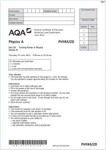 Alevel牛津物理学2014年真题下载《AQA A-level Physics A PHYA5/2D Turning Points in Physics Section B June 2014》