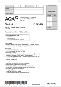 Alevel牛津物理2015年真题下载《AQA A-level Physics A PHYA5/2D Turning Points in Physics Section B June 2015》