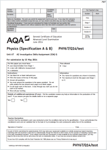 Alevel牛津物理2014年真题下载《AQA A-Level Physics PHY6T/Q14/test June 2014》