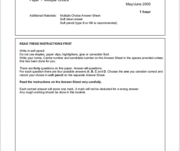 Alevel剑桥物理2005年真题下载《Cambridge A-Level Physics Paper 1 Multiple Choice May/June 2005》