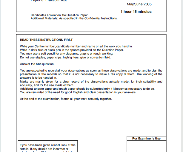 Alevel剑桥物理2005年真题下载《Cambridge A-Level Physics Paper 3 Practical Test May/June 2005》