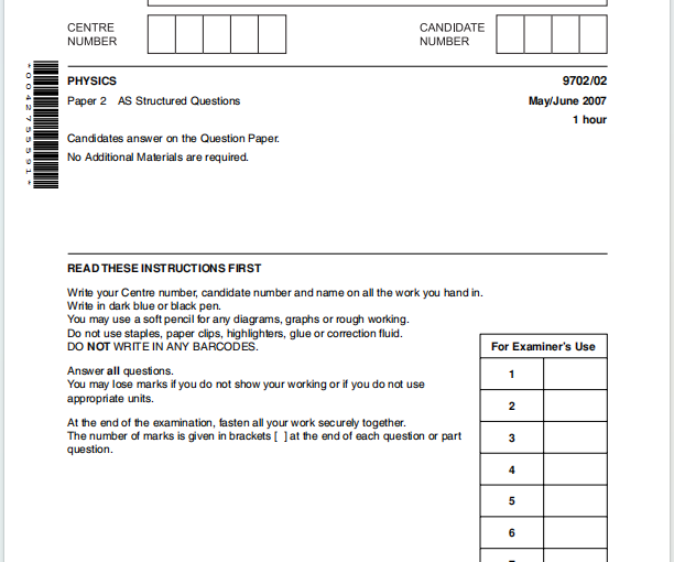 Alevel剑桥物理2007年真题下载《Cambridge A-Level Physics Paper 2 AS Structured Questions May/June 2007》