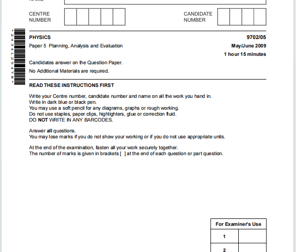Alevel剑桥物理2009年真题下载《Cambridge A-Level Physics Paper 5 Planning Analysis and Evaluation May/June 2009》