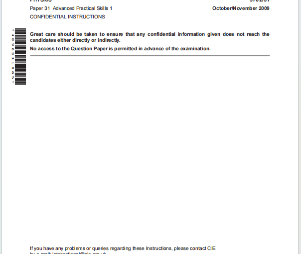 Alevel剑桥物理2009年真题下载《Cambridge A-Level Physics Paper 31 Advanced Practical Skills 1 October/November 2009》