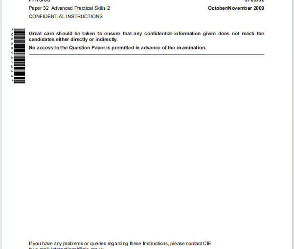 Alevel剑桥物理2009年真题下载《Cambridge A-Level Physics Paper 32 Advanced Practical Skills 2 October/November 2009》