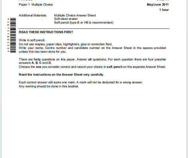 Alevel剑桥物理2011年真题下载《Cambridge A-Level Physics Paper 1 Multiple Choice May/June 2011》