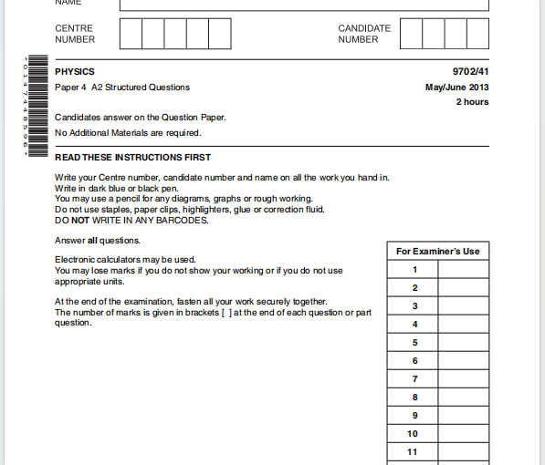 Alevel剑桥物理2013年真题下载《Cambridge A-Level Physics Paper 4 A2 Structured Questions May/June 2013》